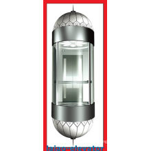 Panorama-Aufzug mit Spiegel Edelstahl Decke mit 1 Lüfter, LED weiche Lichter, 4 Set